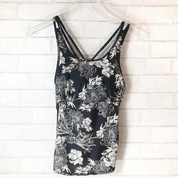 Rekita Tankini Black & White Floral Bathing Suit Tank Top Women's Size S - Picture 2 of 7